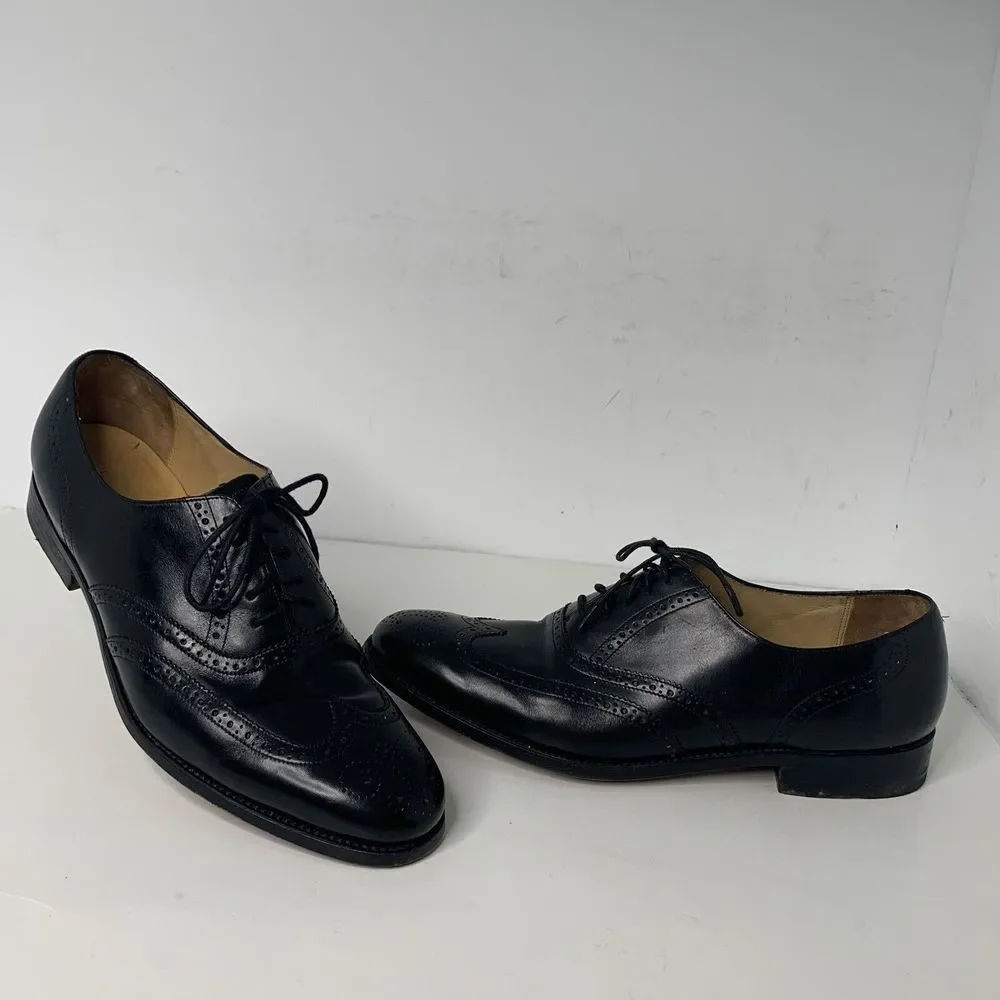 Savile Row Selected Shoes Mens 12 Dress Wingtip Oxford Black Leather EUC